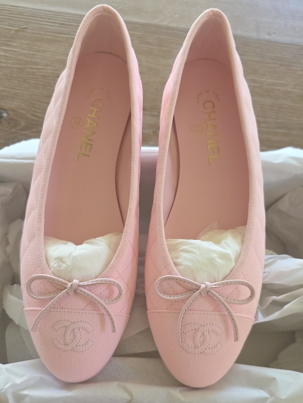 Chanel Denim Ballerinas Pastel Pink Size 38.5 NEW